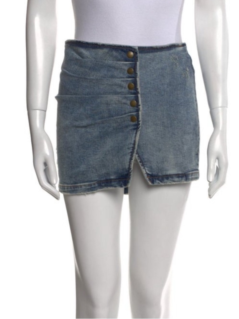 Retrofete Blue Denim Mini Skirt with Button Front